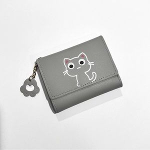 Grey Trifold Wallet with Cat Print
